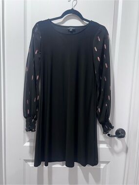 MSK Black Long-Sleeve Shift Dress with Pink Leaf Motif